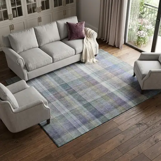 Green And Purple Plaid Washable Area Rug With UV Protection Photo 1