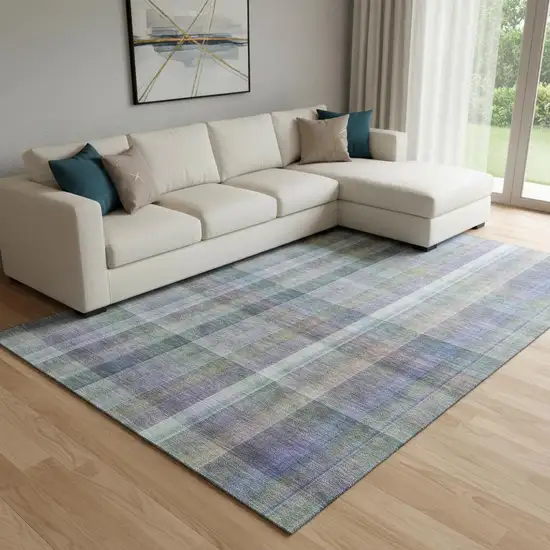 Green And Purple Plaid Washable Area Rug With UV Protection Photo 1