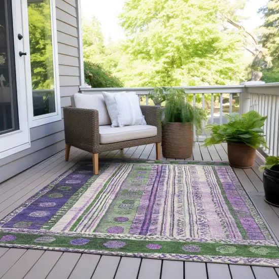 Green And Purple Striped Washable Indoor Outdoor Area Rug Photo 8