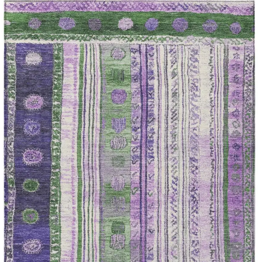 Green And Purple Striped Washable Indoor Outdoor Area Rug Photo 4