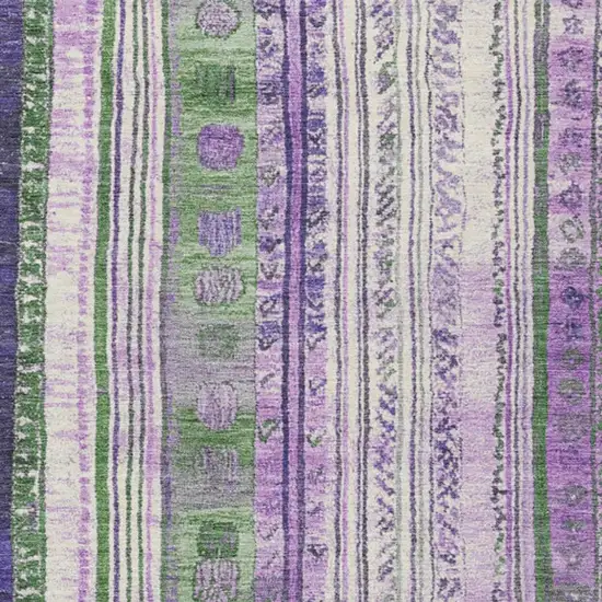 Green And Purple Striped Washable Indoor Outdoor Area Rug Photo 3