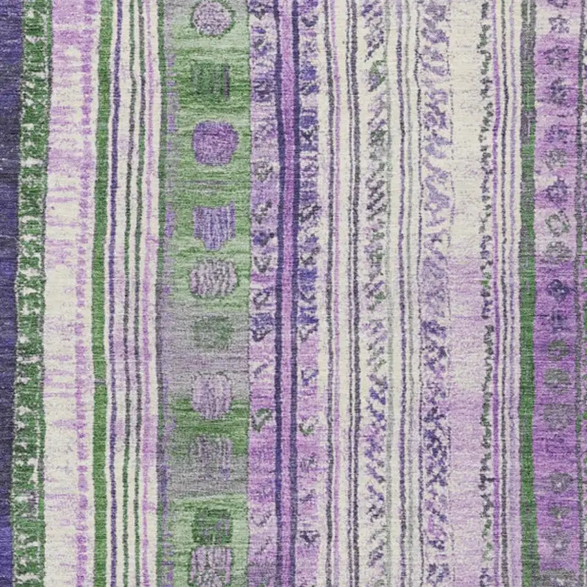 Green And Purple Striped Washable Indoor Outdoor Area Rug Photo 3