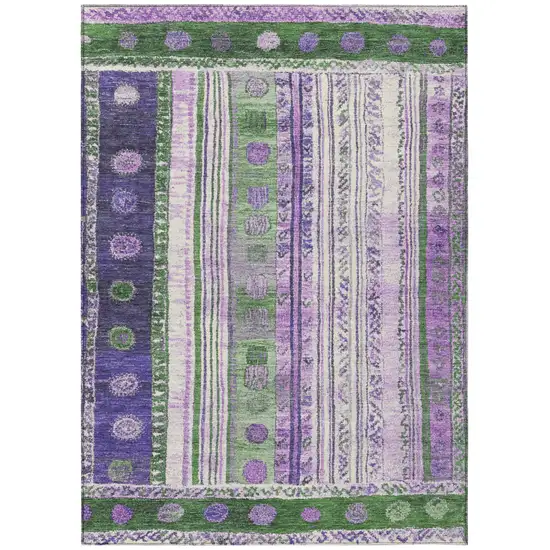 Green And Purple Striped Washable Indoor Outdoor Area Rug Photo 1