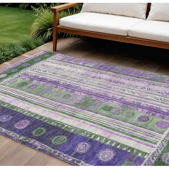 Green And Purple Striped Washable Indoor Outdoor Area Rug Photo 2