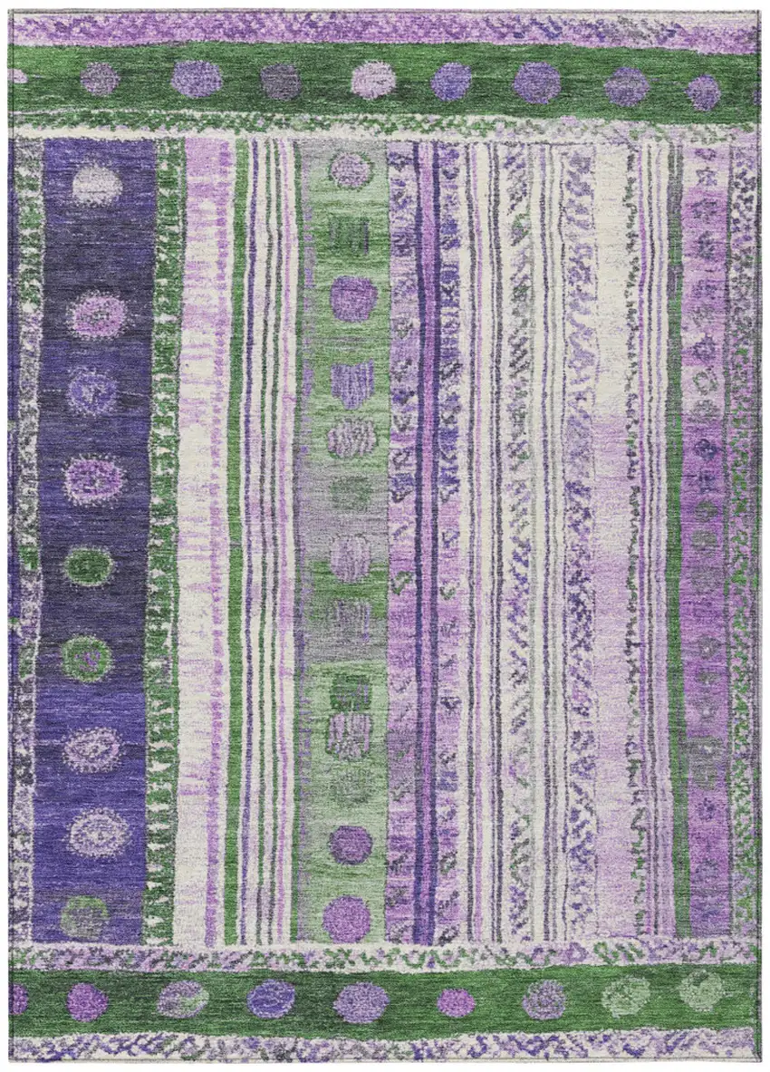 Green And Purple Striped Washable Indoor Outdoor Area Rug Photo 1