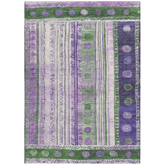 Green And Purple Striped Washable Indoor Outdoor Area Rug Photo 4