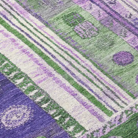 Green And Purple Striped Washable Indoor Outdoor Area Rug Photo 9