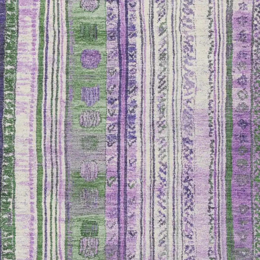 Green And Purple Striped Washable Indoor Outdoor Area Rug Photo 6