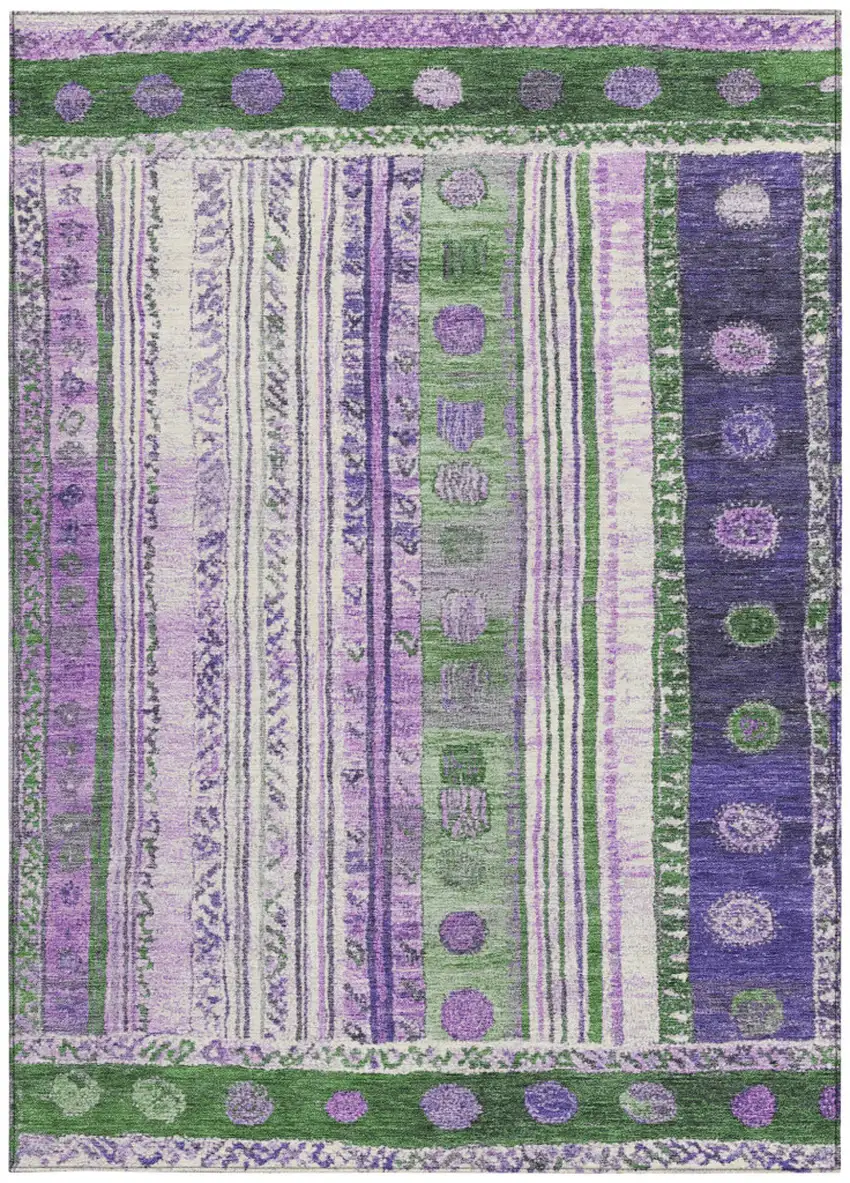 Green And Purple Striped Washable Indoor Outdoor Area Rug Photo 3