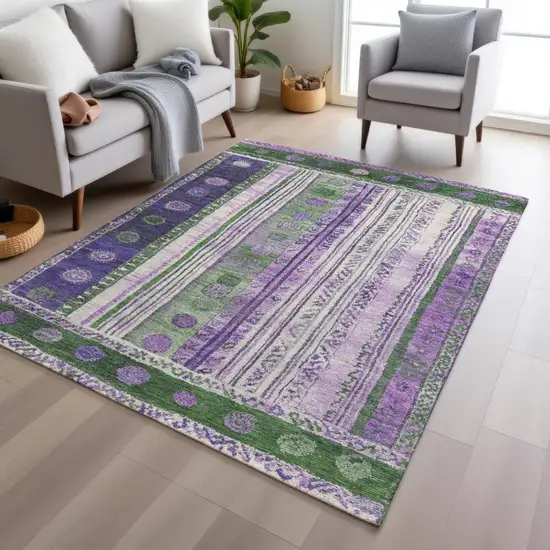 Green And Purple Striped Washable Indoor Outdoor Area Rug Photo 6