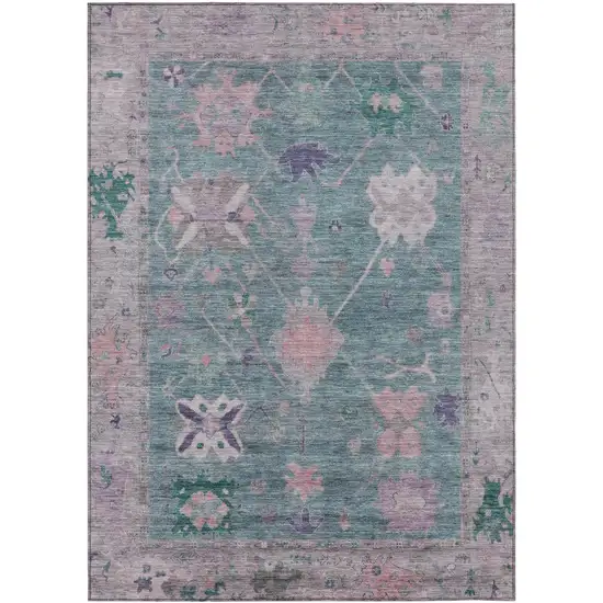 Green And Purple Tribal Washable Indoor Outdoor Area Rug Photo 1