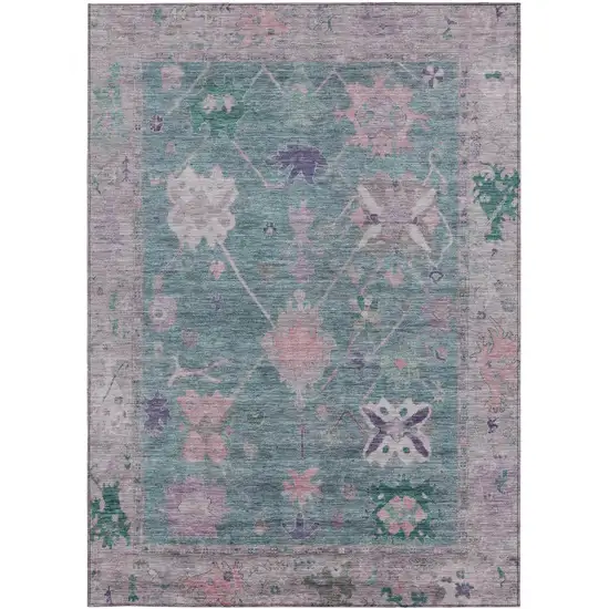 Green And Purple Tribal Washable Indoor Outdoor Area Rug Photo 4