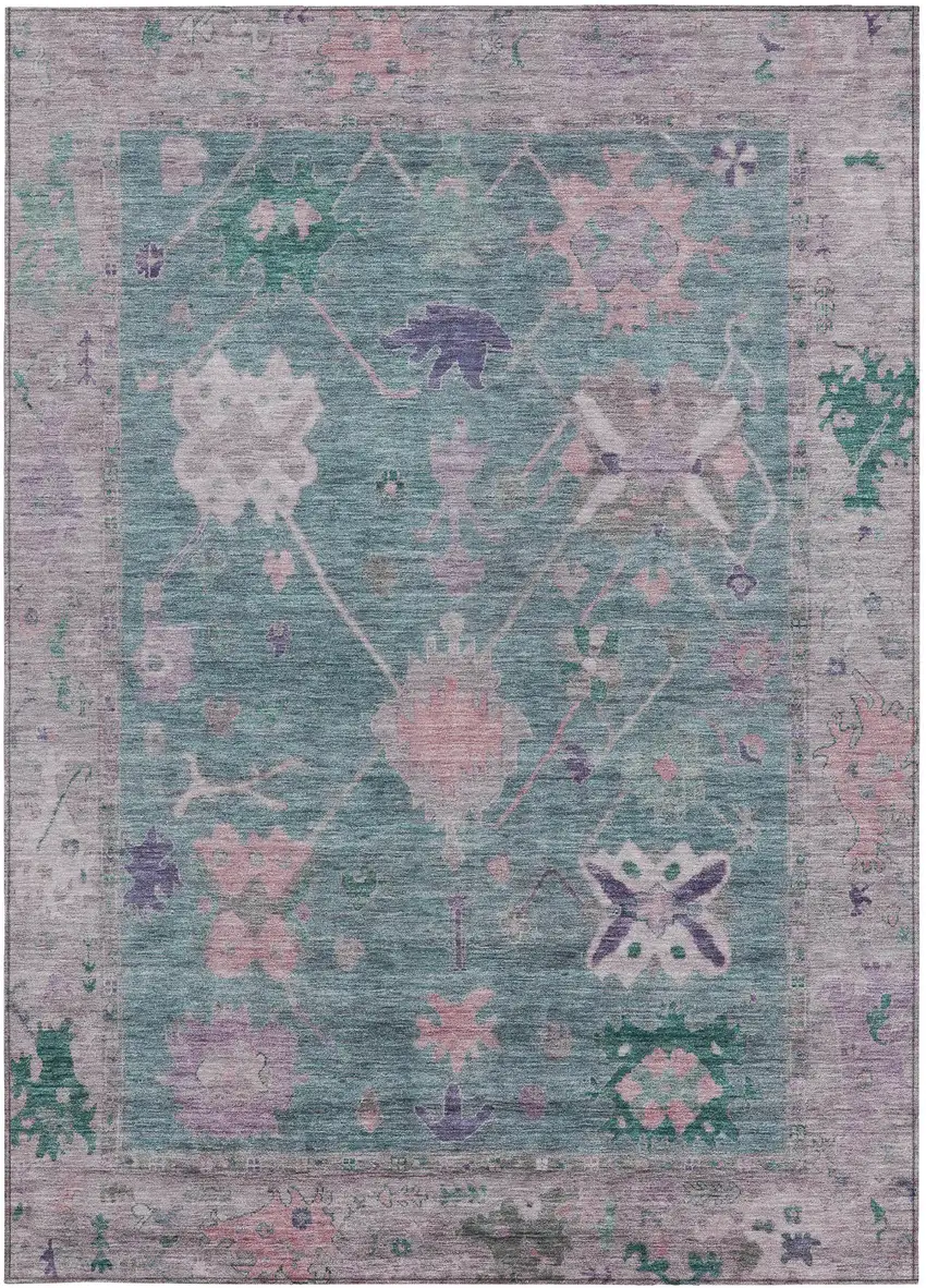 Green And Purple Tribal Washable Indoor Outdoor Area Rug Photo 4