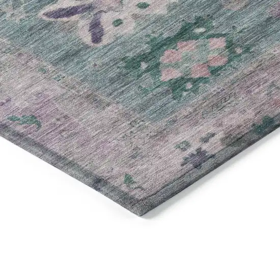 Green And Purple Tribal Washable Indoor Outdoor Area Rug Photo 6