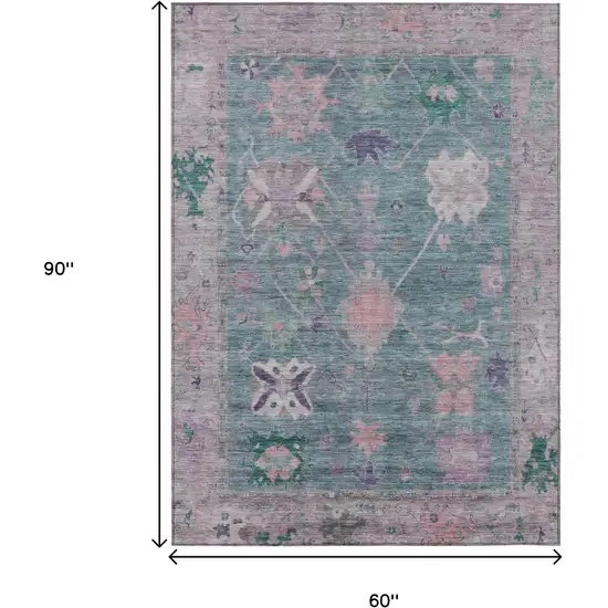 Green And Purple Tribal Washable Indoor Outdoor Area Rug Photo 9