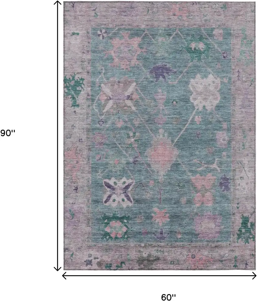 Green And Purple Tribal Washable Indoor Outdoor Area Rug Photo 9
