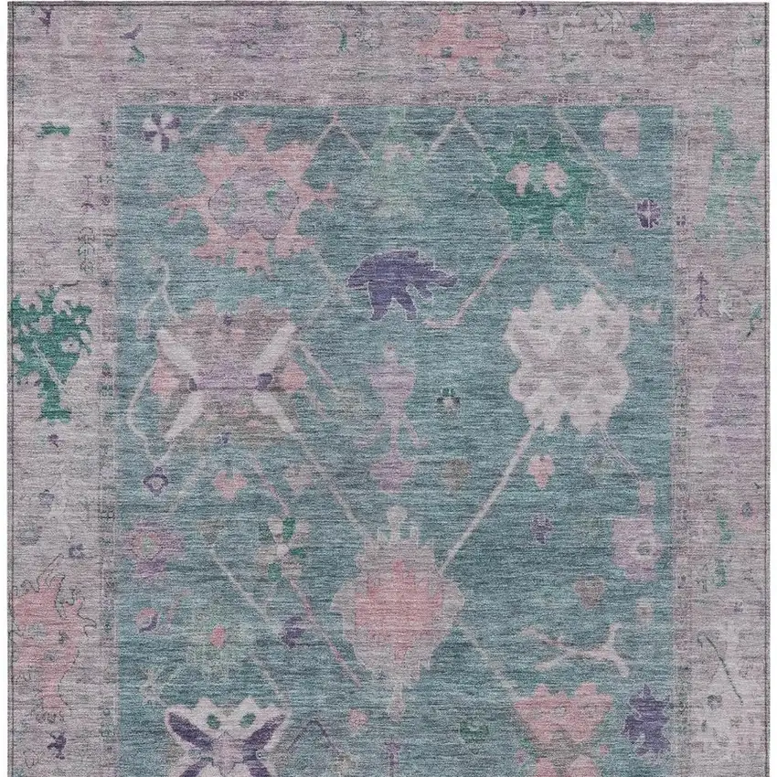 Green And Purple Tribal Washable Indoor Outdoor Area Rug Photo 9