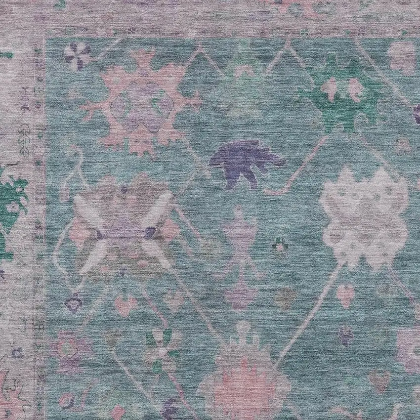 Green And Purple Tribal Washable Indoor Outdoor Area Rug Photo 3