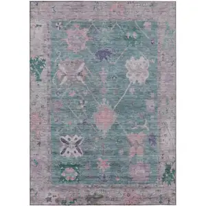 Photo of Green And Purple Tribal Washable Indoor Outdoor Area Rug