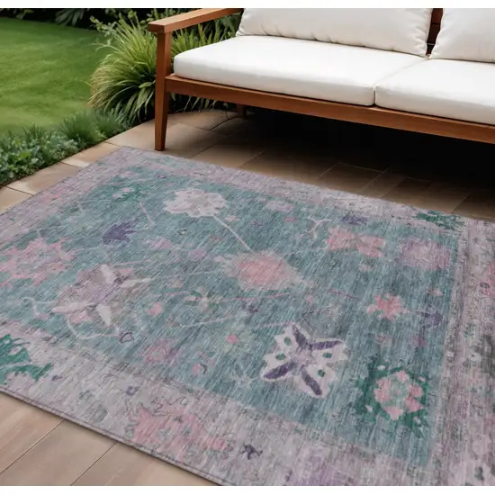 Green And Purple Tribal Washable Indoor Outdoor Area Rug Photo 3
