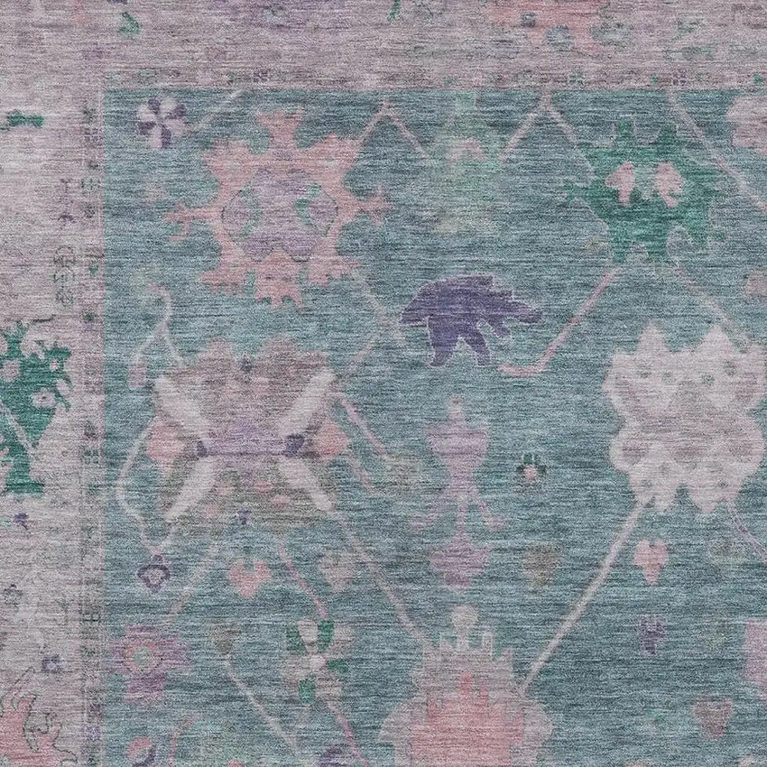 Green And Purple Tribal Washable Indoor Outdoor Area Rug Photo 5