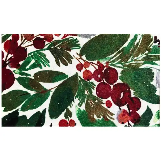 Green And Red Christmas Floral Washable Area Rug With UV Protection Photo 2