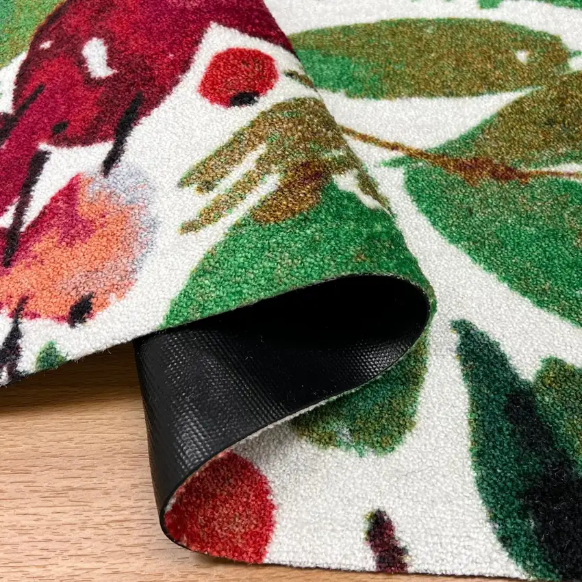 Green And Red Christmas Floral Washable Area Rug With UV Protection Photo 5