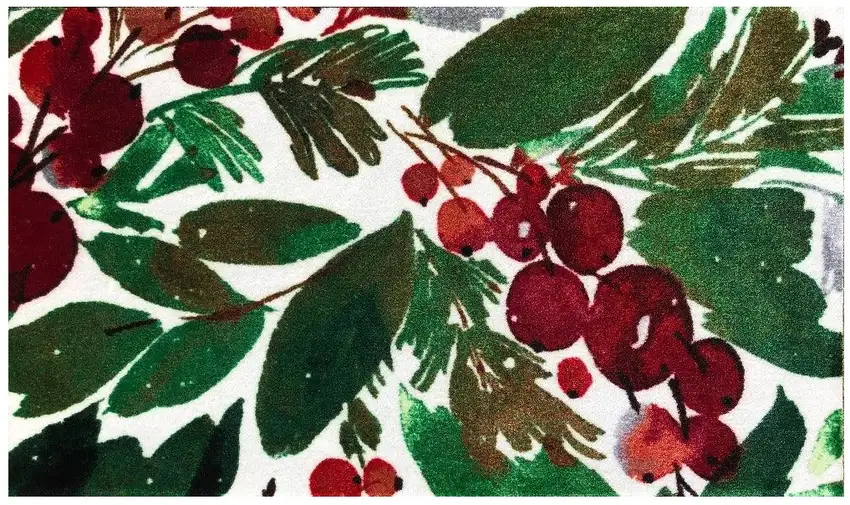 Green And Red Christmas Floral Washable Area Rug With UV Protection Photo 2