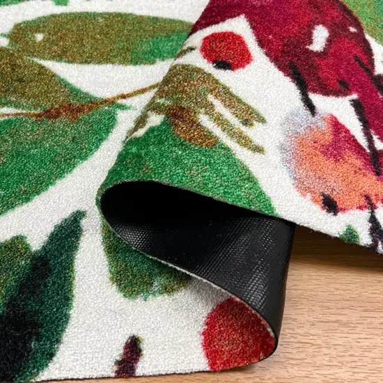 Green And Red Christmas Floral Washable Area Rug With UV Protection Photo 4