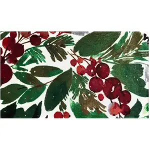 Photo of Green And Red Christmas Floral Washable Area Rug With UV Protection