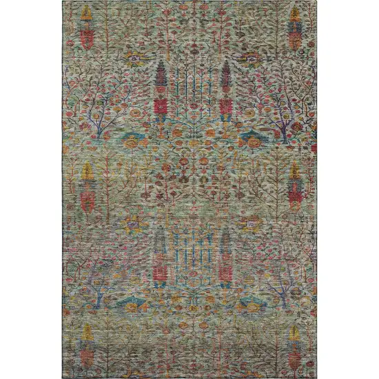 Green And Red Floral Vines Washable Area Rug With UV Protection Photo 1