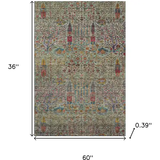 Green And Red Floral Vines Washable Area Rug With UV Protection Photo 9