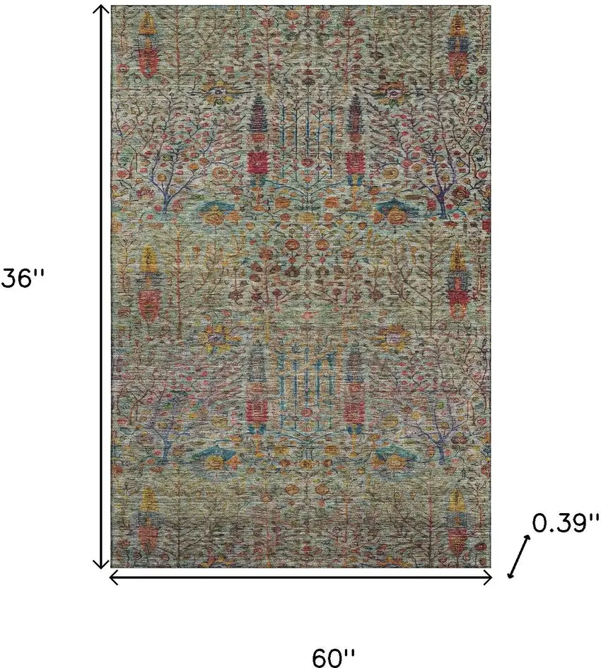 Green And Red Floral Vines Washable Area Rug With UV Protection Photo 9