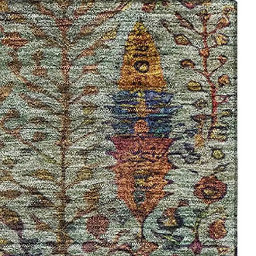 Green And Red Floral Vines Washable Area Rug With UV Protection Photo 3