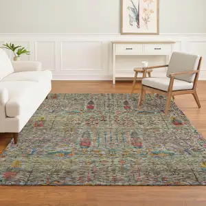 Photo of Green And Red Floral Vines Washable Area Rug With UV Protection