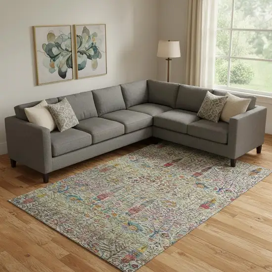 Green And Red Floral Vines Washable Area Rug With UV Protection Photo 2