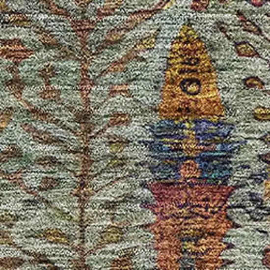 Green And Red Floral Vines Washable Area Rug With UV Protection Photo 3