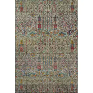 Photo of Green And Red Floral Vines Washable Area Rug With UV Protection