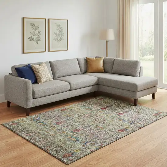 Green And Red Floral Vines Washable Area Rug With UV Protection Photo 2