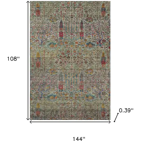 Green And Red Floral Vines Washable Area Rug With UV Protection Photo 9