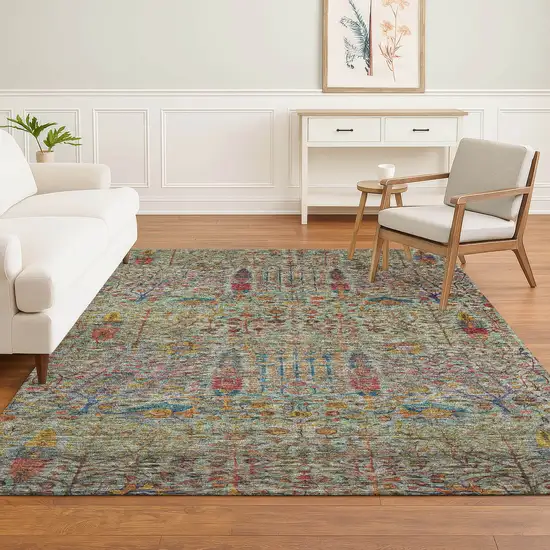 Green And Red Floral Vines Washable Area Rug With UV Protection Photo 6