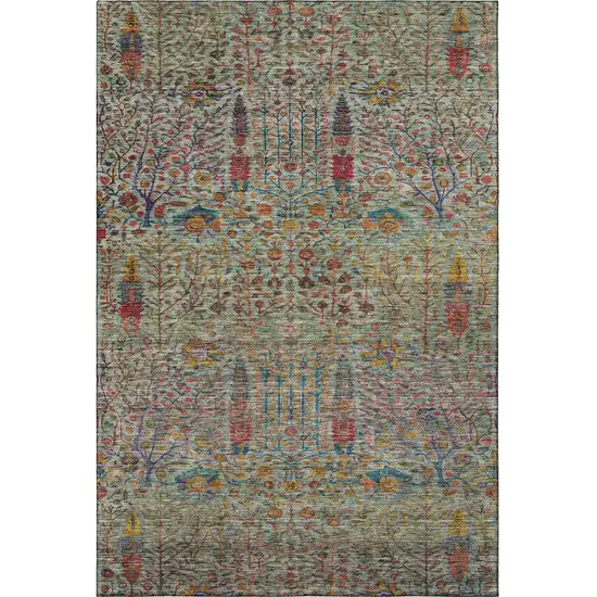 Green And Red Floral Vines Washable Area Rug With UV Protection Photo 4