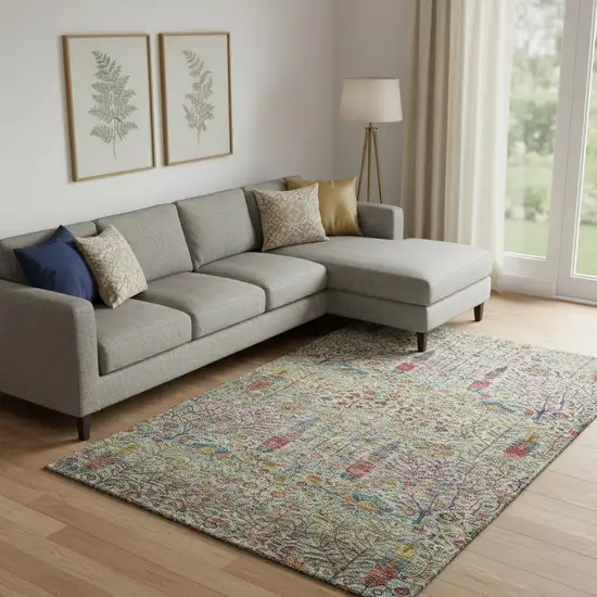 Green And Red Floral Vines Washable Area Rug With UV Protection Photo 2