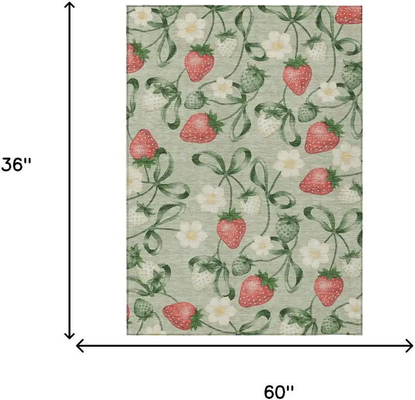 Green And Red Floral Washable Indoor Outdoor Area Rug Photo 5