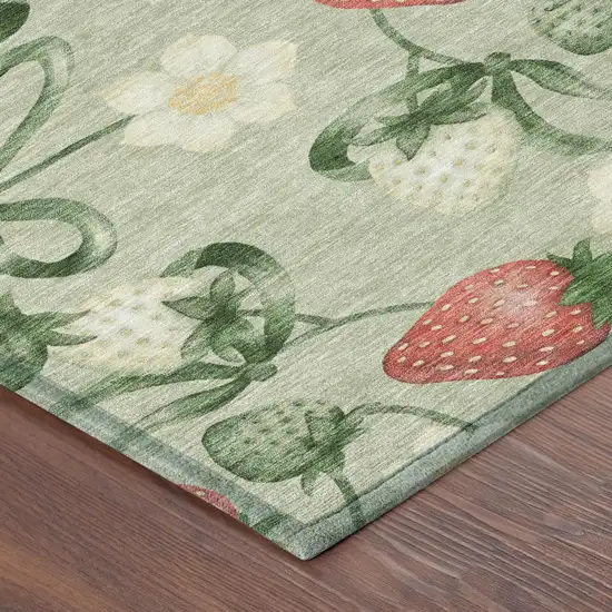 Green And Red Floral Washable Indoor Outdoor Area Rug Photo 3
