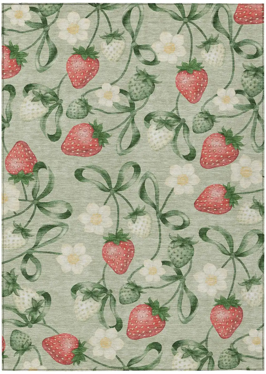 Green And Red Floral Washable Indoor Outdoor Area Rug Photo 2