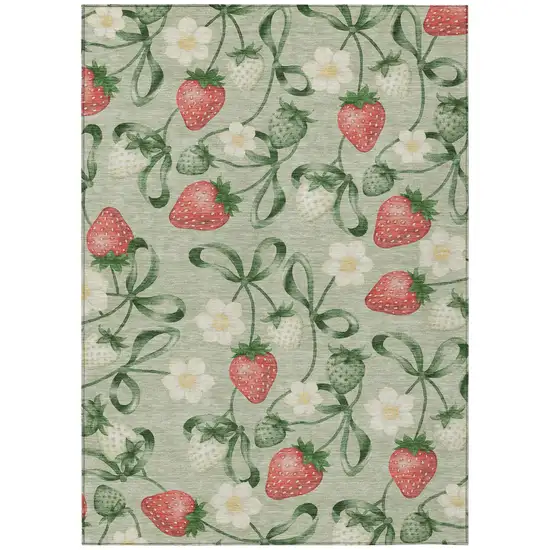 Green And Red Floral Washable Indoor Outdoor Area Rug Photo 2