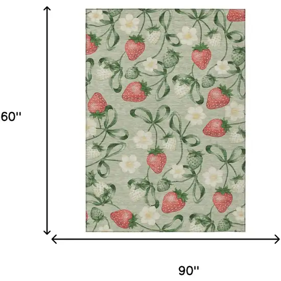 Green And Red Floral Washable Indoor Outdoor Area Rug Photo 5