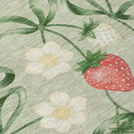 Green And Red Floral Washable Indoor Outdoor Area Rug Photo 4