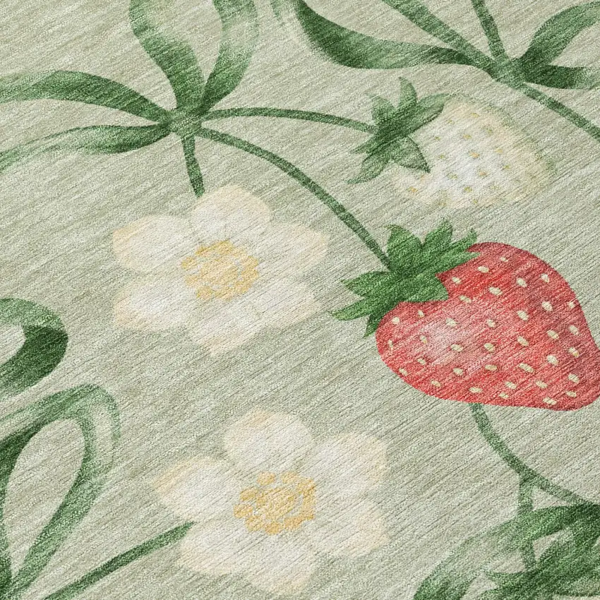 Green And Red Floral Washable Indoor Outdoor Area Rug Photo 4